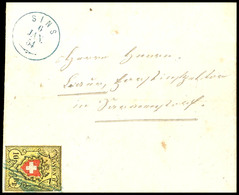 1850, Rayon II Auf Faltbrief Gestempelt Mit Blauer Eidgenössischer Raute Und Nebengesetztem K1 "SINS 6. JAN 54." Mit Ank - Other & Unclassified