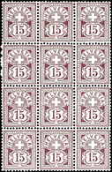 1891, 15c. Kreuz über Wertschild Lila, Dünnes Kontrollzeichen, Postfrischer 12er-Block, Tadellos, Signiert Moser, Fotoat - Altri & Non Classificati