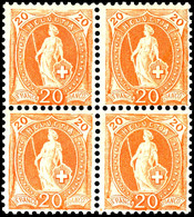 20 Rp. Stehende Helvetia, Orange, Kontrollzeichen Y, Zähnung D, Postfrischer 4er-Block, Fotoattest Urs Hermann: "farbfri - Altri & Non Classificati