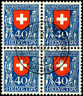 1922, 5-40c. Pro Juventute, 4-er Blocks Mit Zentrischen Stempeln "CONFERENCE POOR LA PAIX EN ORIENT/LAUSANNE 23.XII.22", - Altri & Non Classificati