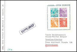 Blockausgabe "Naba 1934 Zürich" Auf Brief, Mi. 850.-, Katalog: Bl.1 BF - Altri & Non Classificati