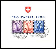 1936, Pro Patria Block, Sauber Gest. "BERN 30.XI. 36", Tadellos, Fotobefund Marchand, Mi. 260.-, Katalog: Bl.2 O - Altri & Non Classificati