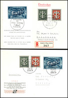 1945, Kriegsgeschädigte Mit Spendenblock A. Gelaufenem R.-Brief Und Kriegsgeschädigte  Mit Blockmarke Auf Brief, Sonders - Other & Unclassified