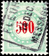 500 C. Dunkelrosarot/lebhaftopalgrün, Rahmen Kopfstehend, Rahmentype II, Gestempelt, Signiert Moser, Mi. 200.-, Katalog: - Portomarken