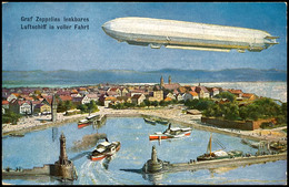 ZEPPELIN: 1908, Farbige Ansichtskarte "Graf Zeppelins Lenkbares Luftschiff In Voller Fahrt", Frankiert Mit 5 Pfg Germani - Andere & Zonder Classificatie