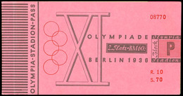 1936, Olympische Spiele Berlin, Olympiastadionpass, Kartonumschlag Mit "Plan Des Reichssportfeldes", 2 Seiten Mit Grußwo - Altri & Non Classificati