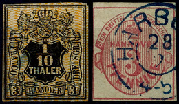 1/10 Thaler Und 3 Pfennige Gestempelt, Jeweils Erhöht Gepr. Berger BPP, Mi. 310.-, Katalog: 7a + 13a O - Hannover