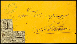 "203" Nebst K2 "RÜDESHEIM 31 8 1859" Auf Gelbem Briefkuvert, Mit Senkr. Paar Und Einzelstück 1 Kr. I. Ausgabe, Je Im Mei - Sonstige & Ohne Zuordnung