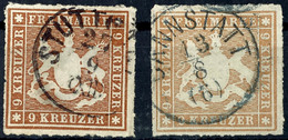 9 Kr Zwei Mal Tadellos Gestempelt In Zwei Total Unterschiedlichen Farben, Gepr. Heinrich BPP, Mi. 200.-, Katalog: 33a(2) - Other & Unclassified