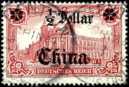 1/2 Dollar Auf 1 Mark Mit Aufdruckfehler "linke Rosette Auf Einer Spitze Stehend" Tadellos Gestempelt, Gepr. R. Steuer B - China (offices)