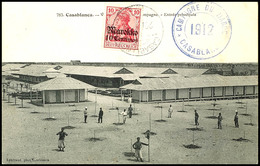 10 Centimos Auf 10 Pf Auf Ansichtskarte "Casablanca" Gestempelt CASABLANCA 20.5.12 Nach ORAN/Algerien. Mit Violettem Neb - Maroc (bureaux)