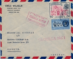 1955 , COLOMBIA , SOBRE CIRCULADO ENTRE MEDELLÍN Y GINEBRA , CORREO AÉREO TRANSOCEÁNICO , TAQUILLA Nº 1 - Colombia