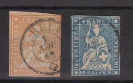Suiza 1855 - 1857 Helvetia Sentada Sg 48 Y 50 Hilo Rojo Usado - Used Stamps