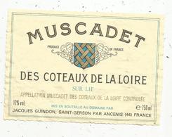 étiquette De Vin , Pays De Loire,1989, Muscadet Des COTEAUX DE LA LOIRE Sur Lie, Guindon , St Géréon Par Ancenis ,44 - Andere & Zonder Classificatie