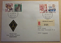 Briefmarken Feldpost R Brief Einschreiben Bern - Lugano Schweiz 1990 - Covers & Documents