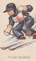 Illust. Sports D'Hiver . KLINGE (?) Gamin Sur Skis  "Vroolijk Kerstfeest " - Autres & Non Classés