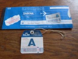 Billet Aviation Sabena Amsterdam Brussels 1972 + Ticket Bagage KLM - Europa