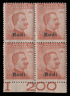 Italia - Isole Egeo: Rodi - 20 C. Arancio (109) / Quartina B.f. - 1918 - Dodekanisos