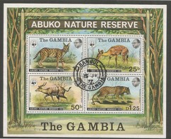 1976 Gambia WWF Abuko Nature Reserve I: Wild Cats & Antelopes Minisheet (o / Used / Cancelled) - Usados