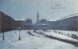 0578 "TORINO - PIAZZA SAN CARLO" ANIMATA, NEVE. CART NON SPED - Orte & Plätze