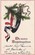 AK Neujahrsgrüsse - Tannenzweig Fahnenbänder - Patriotika - Feldpost Schwiecheldt - 1917 (37264) - New Year