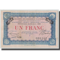 France, Auxerre, 1 Franc, 1920, SUP, Pirot:17-19 - Chambre De Commerce