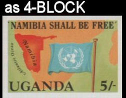 UGANDA 1983 Map Flag United Nations UNO 5Sh IMPERF.4-BLOCK Namibia-related - Stamps