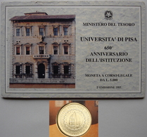 ITALIA 5000 LIRE ARGENTO 1993 UNIVERSITA’ DI PISA FDC SET ZECCA - Jahressets & Polierte Platten