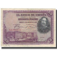 Billet, Espagne, 50 Pesetas, 1928, 1928-08-15, KM:75a, TTB - 50 Peseten