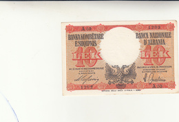 10 Lek  Banca D'Italia, Occupazione Italiana Dell'Albania 1940 Spl++ - Albanie