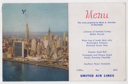 UNITED AIR LINES MENU  POSTCARD - Menu Kaarten