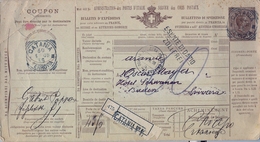 1908 , ITALIA , BOLETÍN DE EXPEDICIÓN DE PAQUETE POSTAL , CATANIA - BADEN ( SUIZA ) , DIVERSAS MARCAS - Postal Parcels