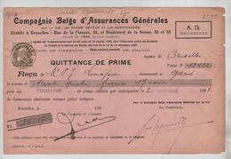 AP2113/ TP 75 GB Perforé A G S/Quittance Assurances Générales De 3',17 Frs C.BXL Quittances Dépôt 28/10/1908 - 1863-09