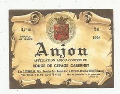 étiquette De Vin, Pays De Loire, ANJOU, Rouge De Cépage Cabernet, 1996, Tremblay, St Aubin De Luigné - Other & Unclassified