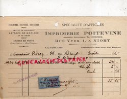 79- NIORT- RARE FACTURE IMPRIMEUR IMPRIMERIE POITEVINE- AFFICHES- TH. MERCIER- RUE YVER  -1924 - Imprimerie & Papeterie