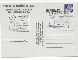 Romania ; Chess Xadrez Sah;  Cover Simultan Anatoli Karpov - Cartas & Documentos
