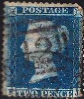 GB 1855 QV 2d Blue Wmk Large Crown Perf: 14  Used - Usados