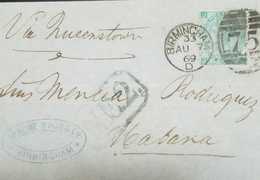 O) 1869 GREAT BRITAIN, QUEEN VICTORIA, FRONT LETTER, WITH HABANA MARK NORT EUROPA 2 NE2 - 75 OF CANCELLATION OVAL, XF - Brieven En Documenten