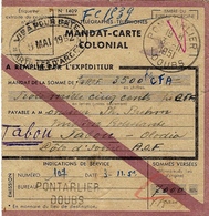 1951- Mandat-carte / COLONIAL De Tabou - Côte D'Ivoire - Valeur 3500 F  " Via Pour Date / Articles D'Argent " - Briefe U. Dokumente