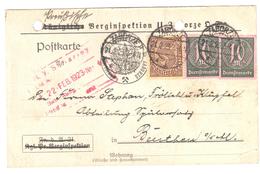 ZABORZ Postkarte Königliche Berginspettion 5 Und10 Dienstmarke Aüslochen 21 2 1923 - Lettres & Documents