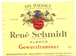 Etiket Etiquette - Vin - Wijn - Alsace - Gewurtztraminer René Schmidt - Gewürztraminer