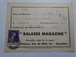 2fr Surcharge -10% Sur Reçu "Balasse Magazine" - 1946 -10 %