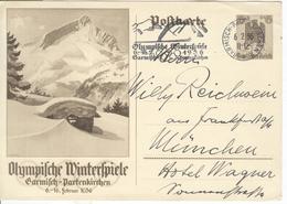 GERMANY Olympic Stationery With Olympic Single Ring Machine Cancel Garmisch-Partenkirchen 6.2.36 Opening Day - Winter 1936: Garmisch-Partenkirchen