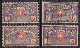 HELVETIA : 4 TIMBRES OBLITÉRÉS / 4 USED STAMPS : EFFETS DE CHANGE / WECHSEL / CAMBIALI : 2 / 3 / 4 / 5 Fr.  (aa109) - Steuermarken