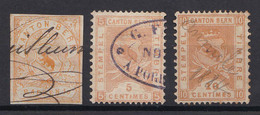 HELVETIA : 3 TIMBRES OBLITÉRÉS / 3 USED STAMPS : CANTON BERN : 10 RAPPEN / 5 CENTIMES / 10 CENTIMES (aa111) - Steuermarken