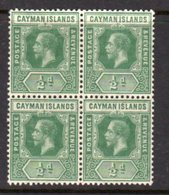 Cayman Islands GV 1912-20 ½d Green Block Of 4, Wmk. Multiple Crown CA, Hinged Mint/MNH, SG 41 (WI2) - Cayman Islands