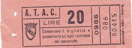 ROMA   /  A.T.A.C -  Biglietto Di Corsa Semplice  _  Lire 20 - Europe