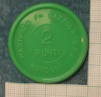 M_p> Gettone " PASTIFICIO F.LLI GAZZOLA S.P.A. MONDOVI' ( CN )  2 PUNTI " In Plastica Verde - Monedas/ De Necesidad