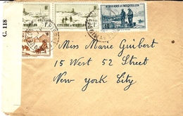 1-6-41 - Enveloppe De St Pierre Et Miquelon Pour New York Affr. Composé à 2,50 F. Censure Américaine - Storia Postale