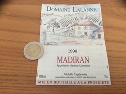 étiquette De Vin « MADIRAN - DOMAINE LALANNE - Michèle Capdevielle - MAUMUSSON (32) » 1990 - Madiran